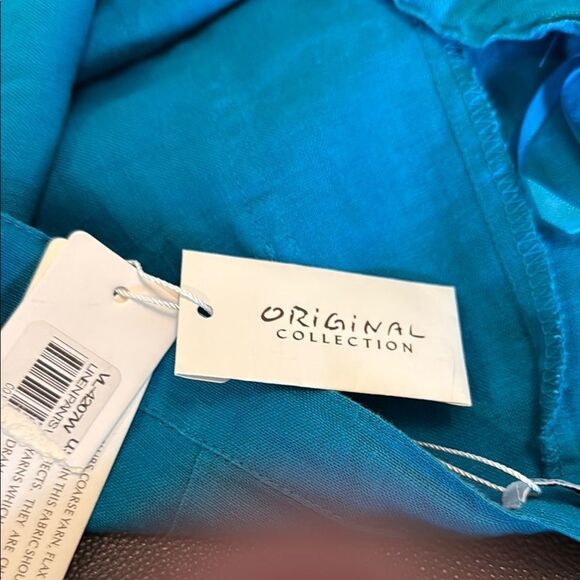 Original Collection Linen Teal Cropped Pants patch pockets size medium - Picture 5 of 11